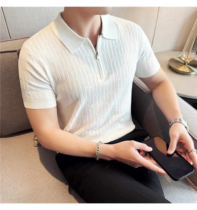 Men's Knitted Stripe Polo Shirt