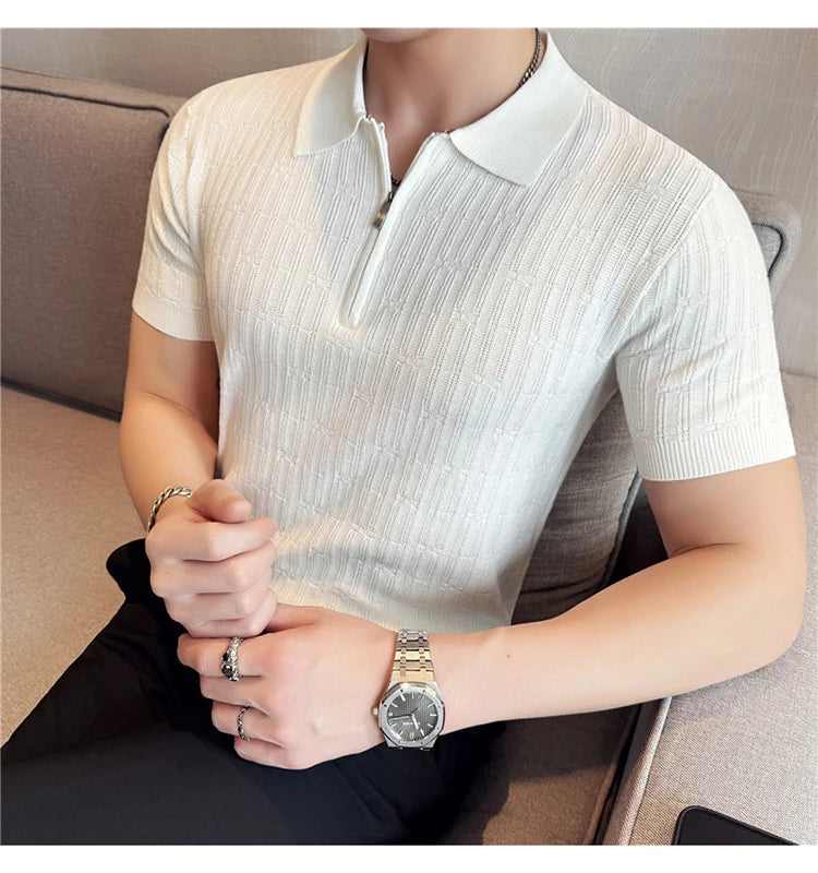 Men's Knitted Stripe Polo Shirt