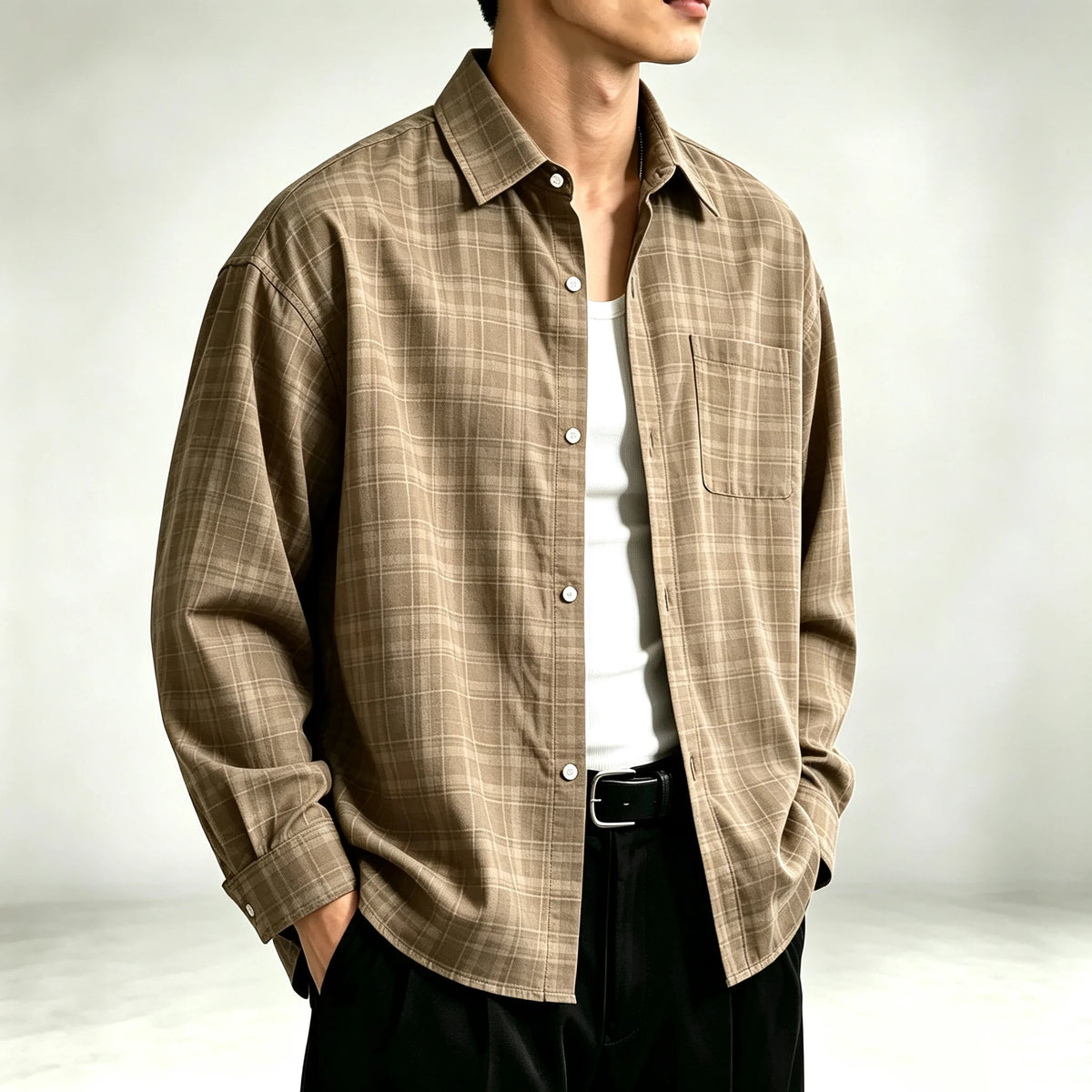 Men's Relaxed Fine-Check Plaid Shirt