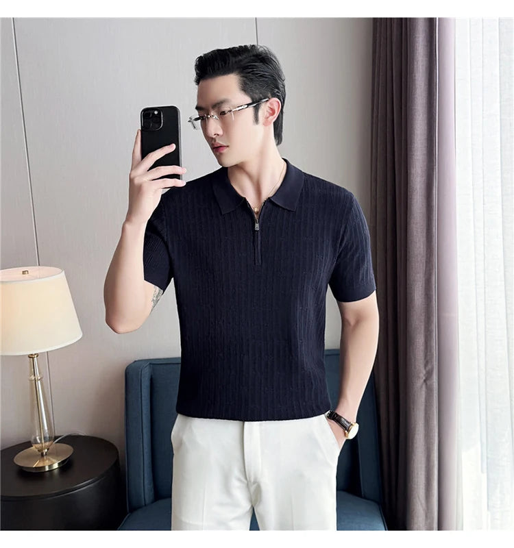 Men's Knitted Stripe Polo Shirt