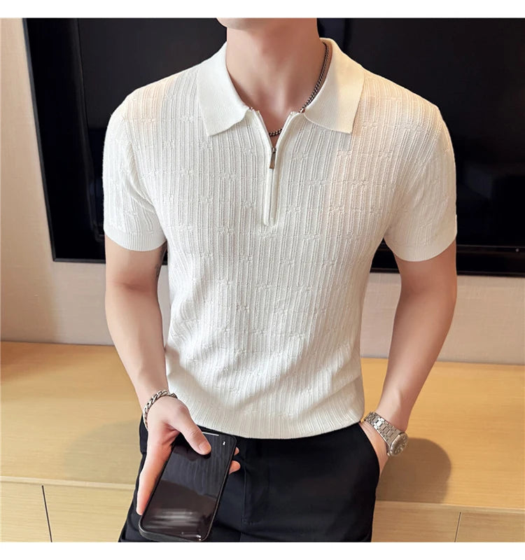 Men's Knitted Stripe Polo Shirt