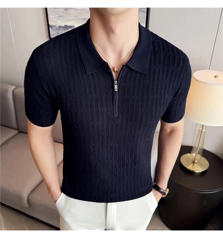 Men's Knitted Stripe Polo Shirt