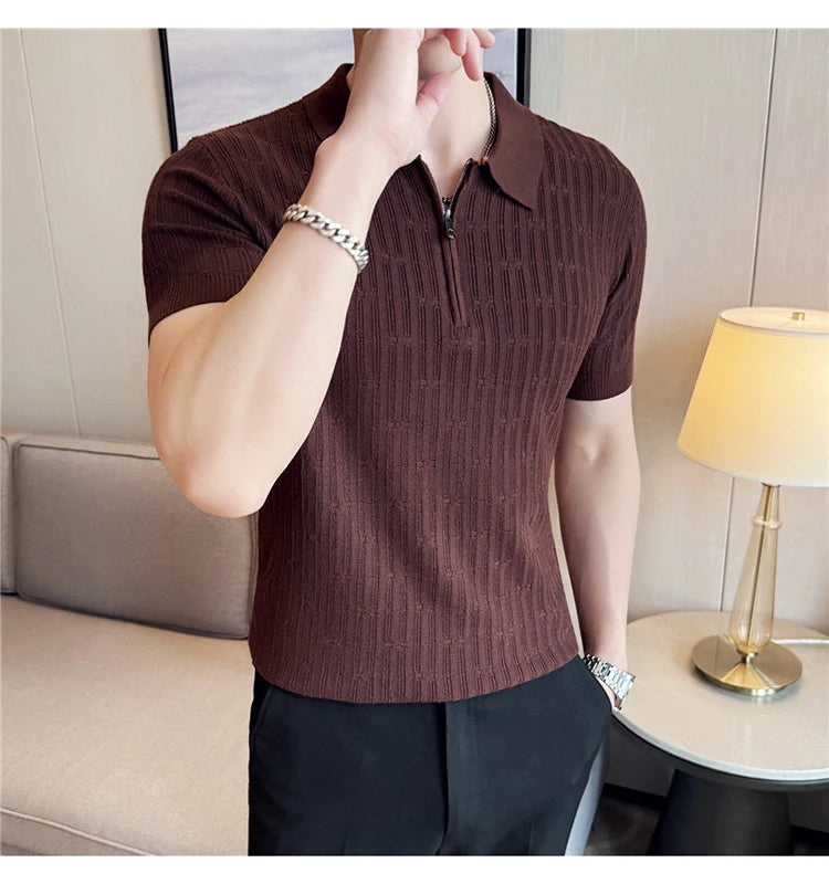 Men's Knitted Stripe Polo Shirt