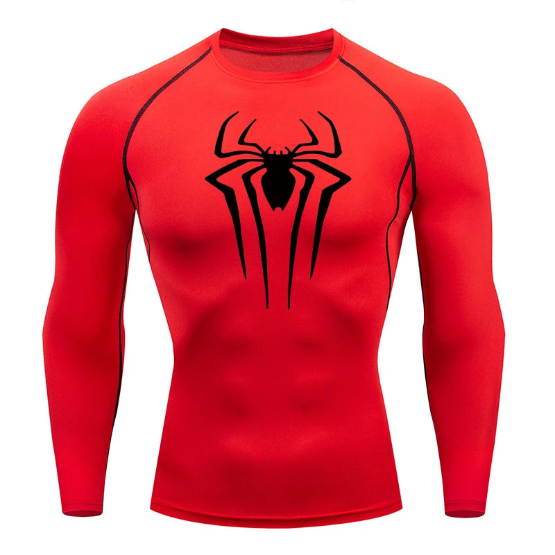 Spider Print Long Sleeve Compression Shirts for Men Gym Workout Rash Guard Undershirts Baselayers Athletic Quick Dry Tees Tops
