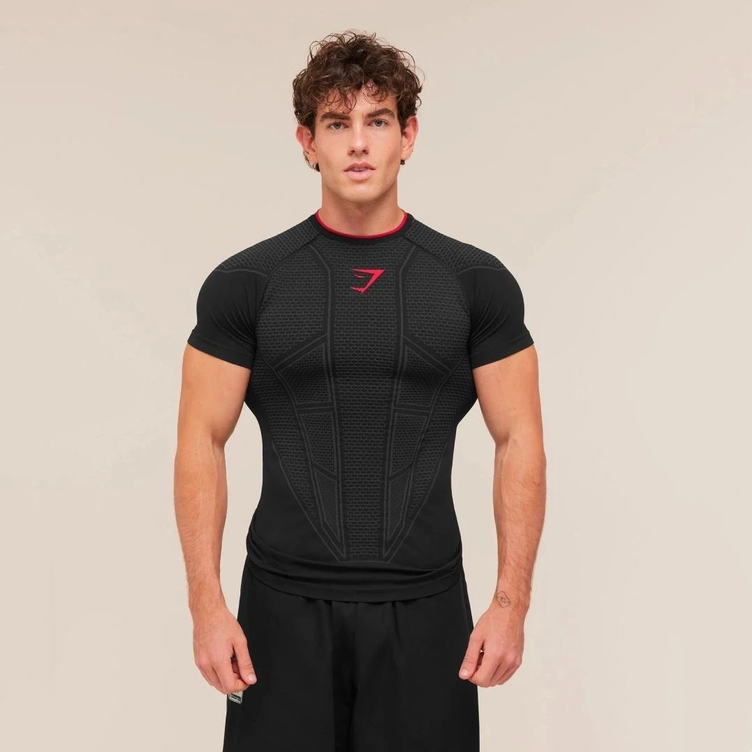 GYMSHARK ONYX V1 Men's Fitness Tight Top, GYMSHARK Fitness Running Shapewear T-shirt