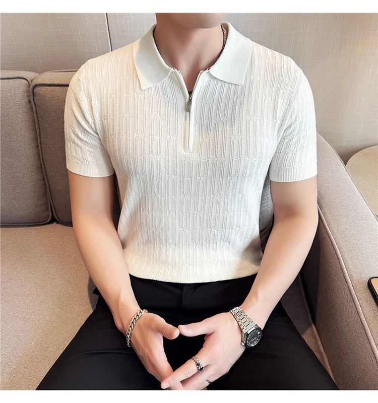 Men's Knitted Stripe Polo Shirt