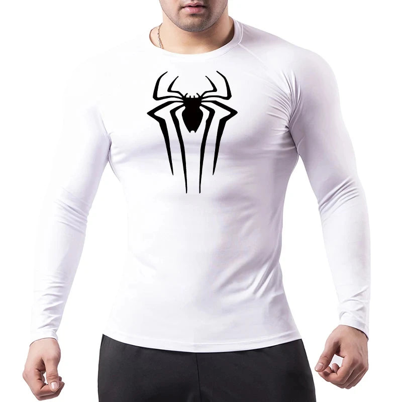 Spider Print Long Sleeve Compression Shirts for Men Gym Workout Rash Guard Undershirts Baselayers Athletic Quick Dry Tees Tops