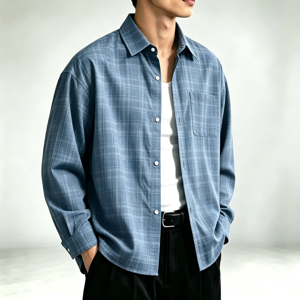 Men's Relaxed Fine-Check Plaid Shirt