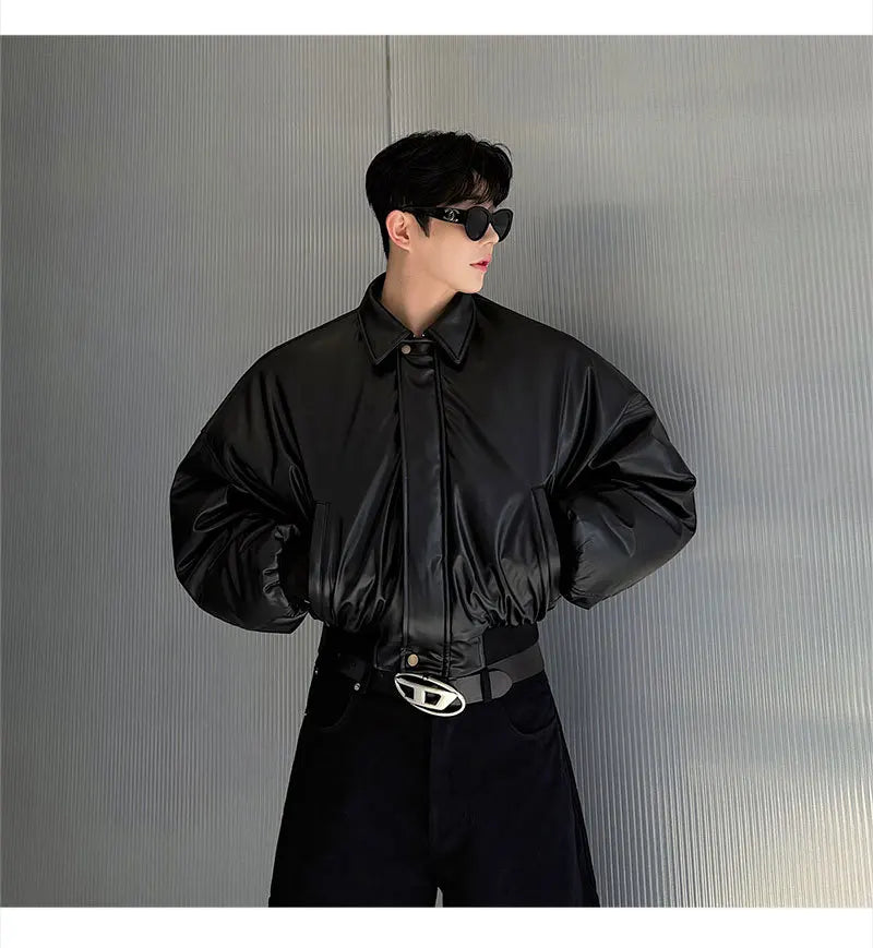 Autumn New Retro Street Short Jackets for Men Winter Korean Fashion Thick Cotton Clothing PU Leather Jacket Coats Streetwear