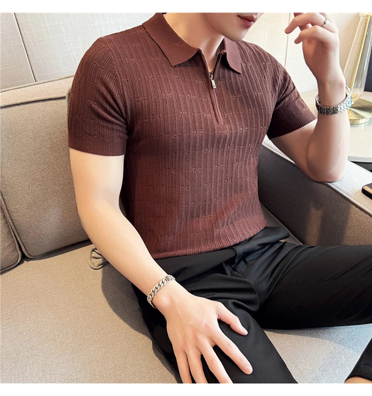 Men's Knitted Stripe Polo Shirt