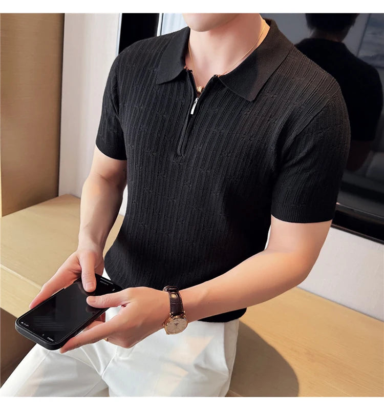Men's Knitted Stripe Polo Shirt