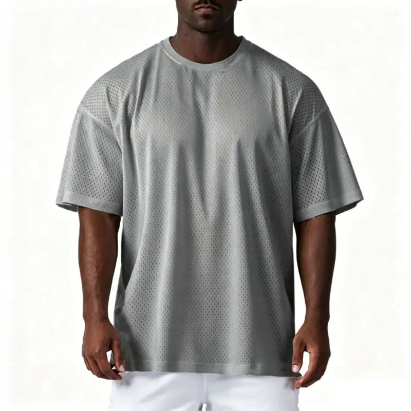Oversized Loose Men's Casual Sport T-Shirt Gym Bodybuilding Fitness Short Sleeve Shirt Summer Mesh Quick Dry Breathable Clothing