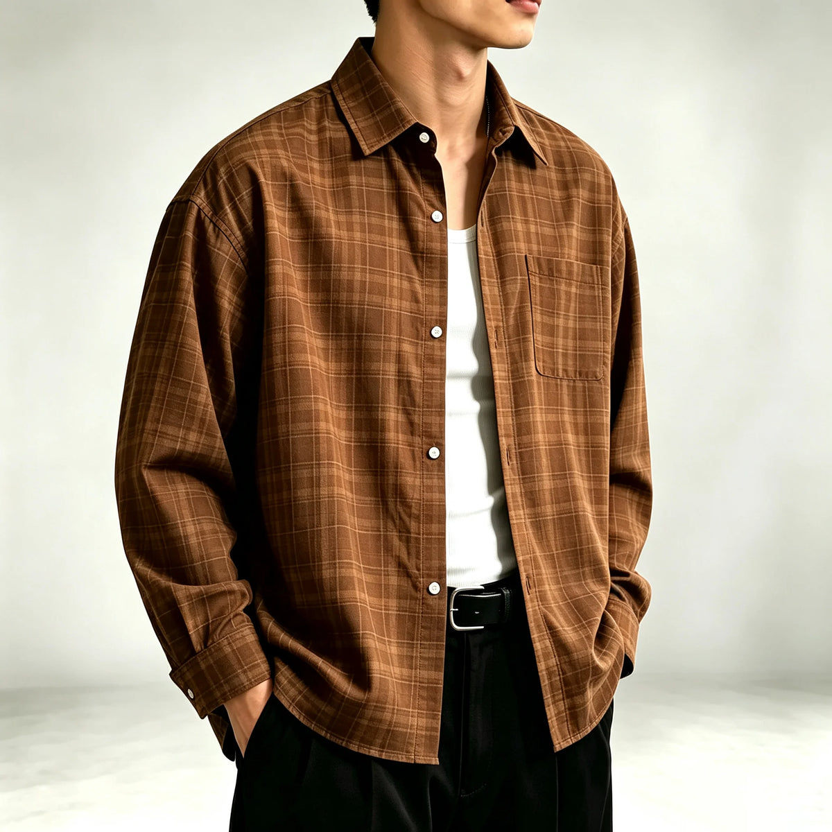 Men's Relaxed Fine-Check Plaid Shirt