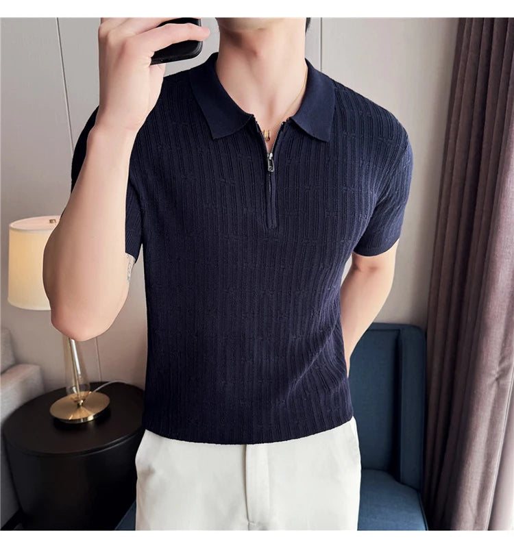 Men's Knitted Stripe Polo Shirt
