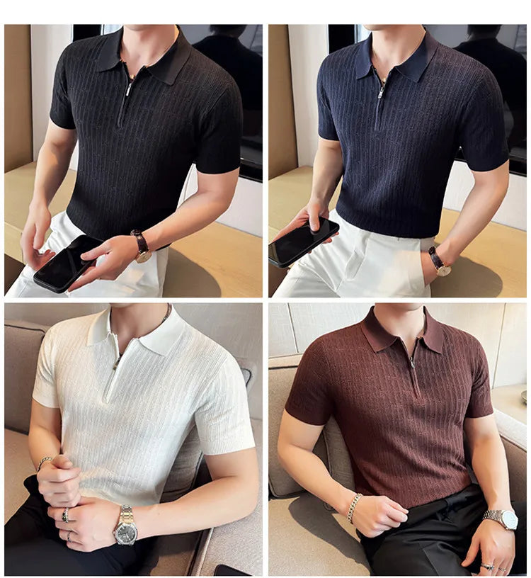 Men's Knitted Stripe Polo Shirt