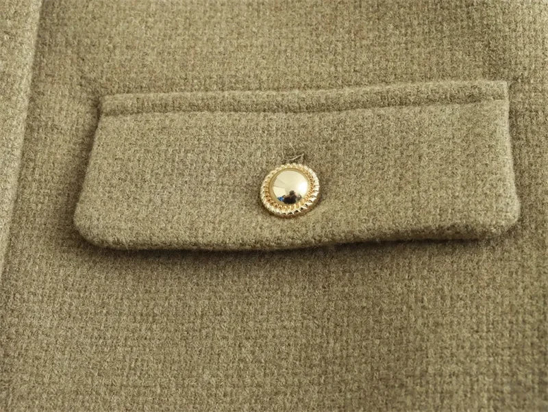 MUJER 2025 Cropped Tweed Jacket Woman Coat Button Long Sleeve Elegant Jackets For Women Short Coats Fashion New In Outerwears