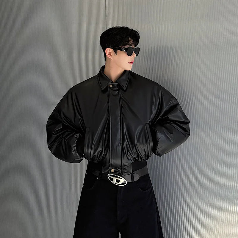 Autumn New Retro Street Short Jackets for Men Winter Korean Fashion Thick Cotton Clothing PU Leather Jacket Coats Streetwear