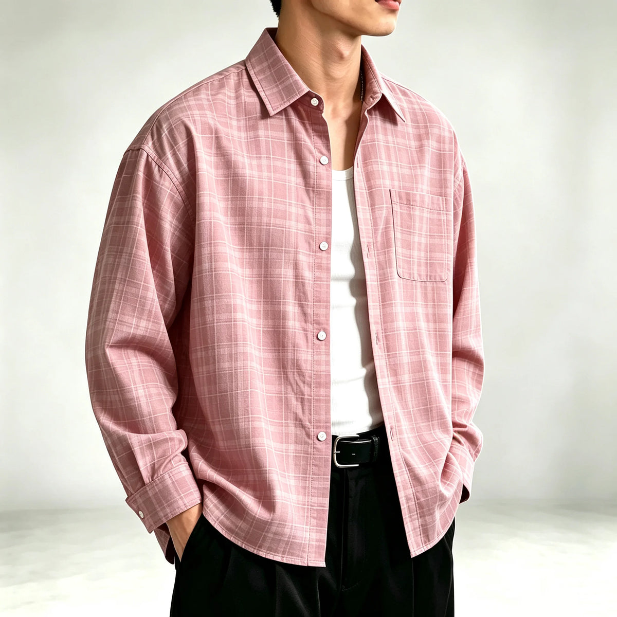 Men's Relaxed Fine-Check Plaid Shirt