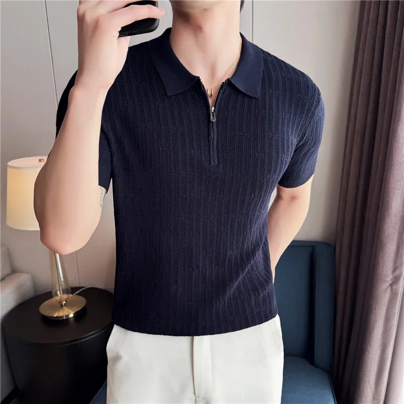 Men's Knitted Stripe Polo Shirt