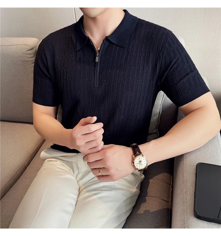 Men's Knitted Stripe Polo Shirt