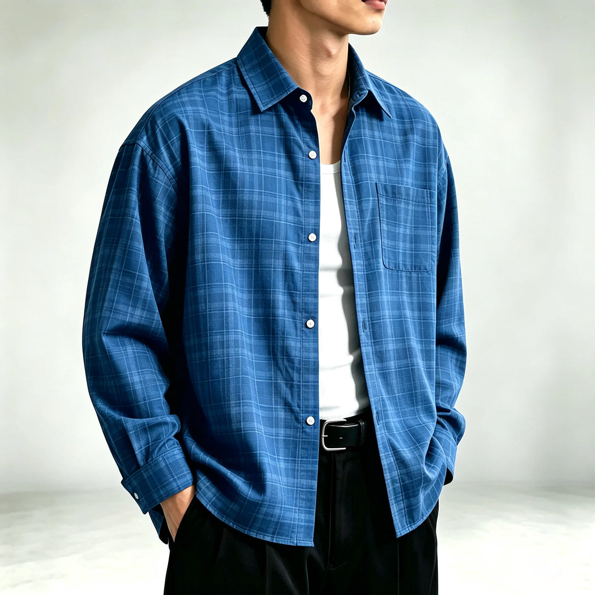 Men's Relaxed Fine-Check Plaid Shirt