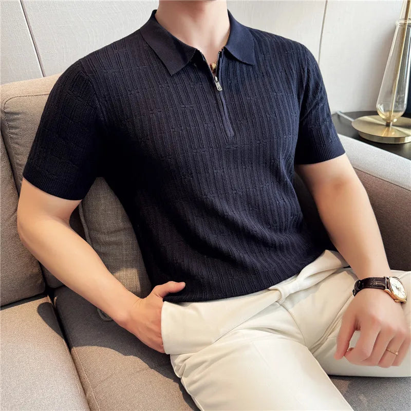 Men's Knitted Stripe Polo Shirt
