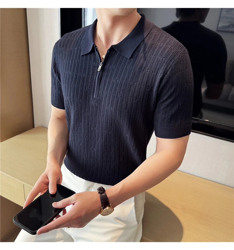 Men's Knitted Stripe Polo Shirt