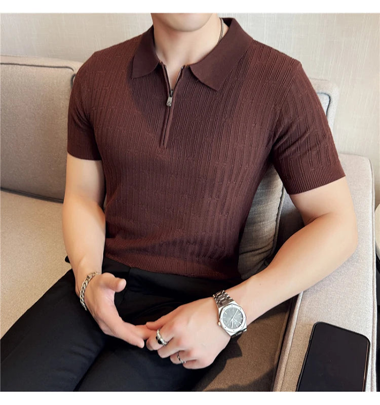 Men's Knitted Stripe Polo Shirt