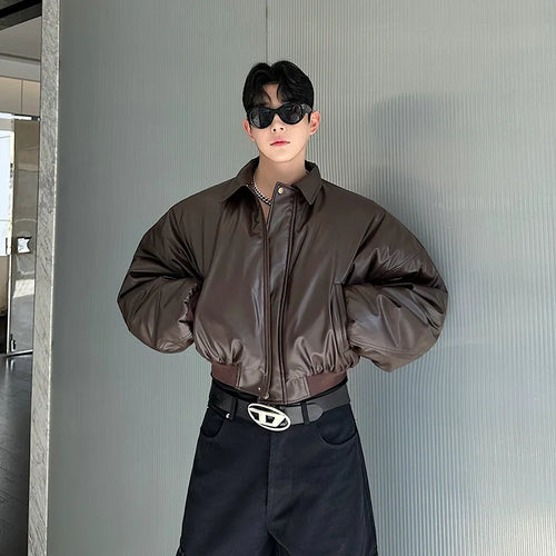 Autumn New Retro Street Short Jackets for Men Winter Korean Fashion Thick Cotton Clothing PU Leather Jacket Coats Streetwear