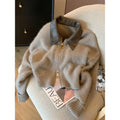 Women's Elegant Wine Red Knit Leather Lapel Collar Zip Up Ribbed Cropped Cardigan