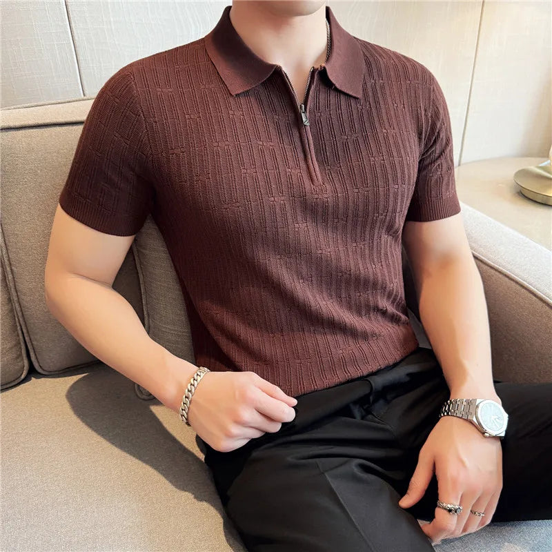 Men's Knitted Stripe Polo Shirt