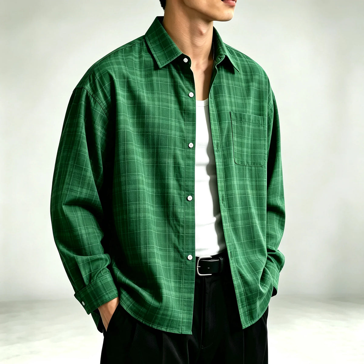 Men's Relaxed Fine-Check Plaid Shirt