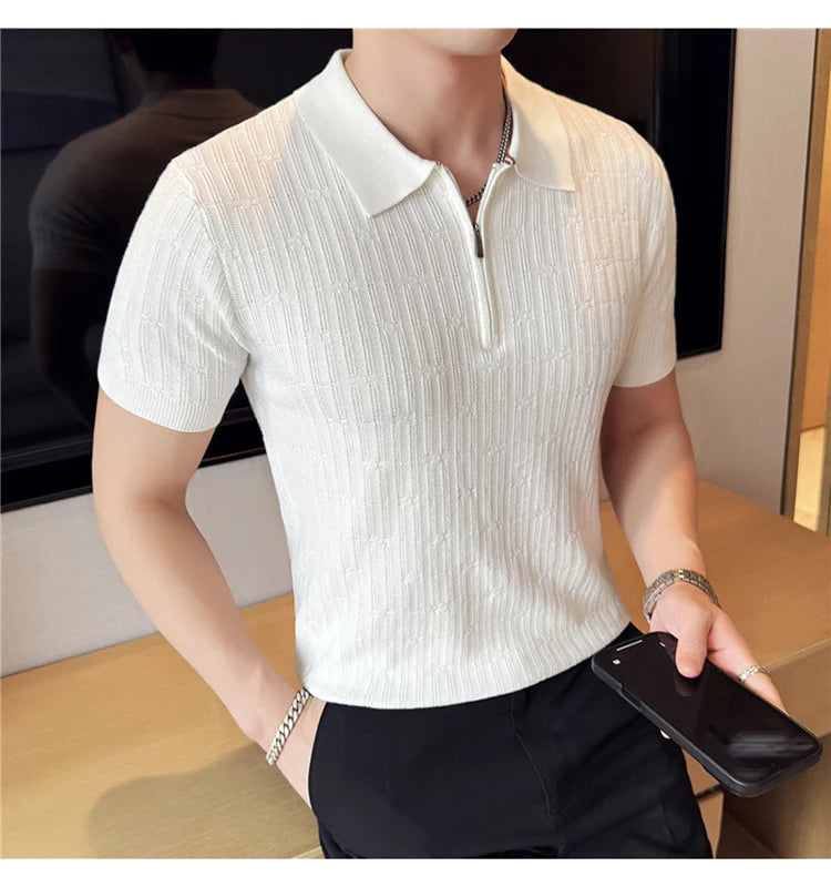 Men's Knitted Stripe Polo Shirt
