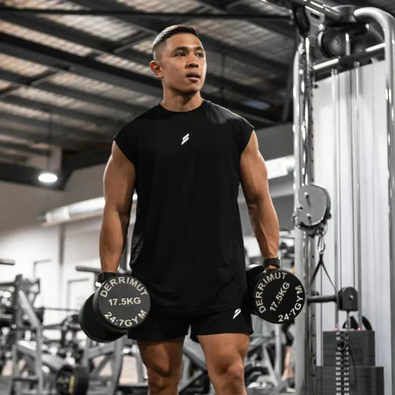 Sleeveless T-shirt Men Quick-drying Fitness Bodybuilding Shirt Male Fashion Basketball Vest Mesh Breathable Summer Gym Tank Men