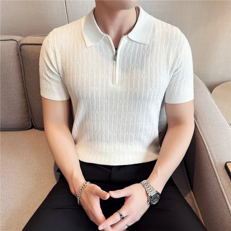 Men's Knitted Stripe Polo Shirt
