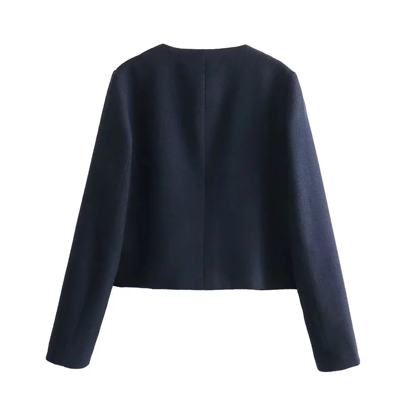 MUJER 2025 Cropped Tweed Jacket Woman Coat Button Long Sleeve Elegant Jackets For Women Short Coats Fashion New In Outerwears