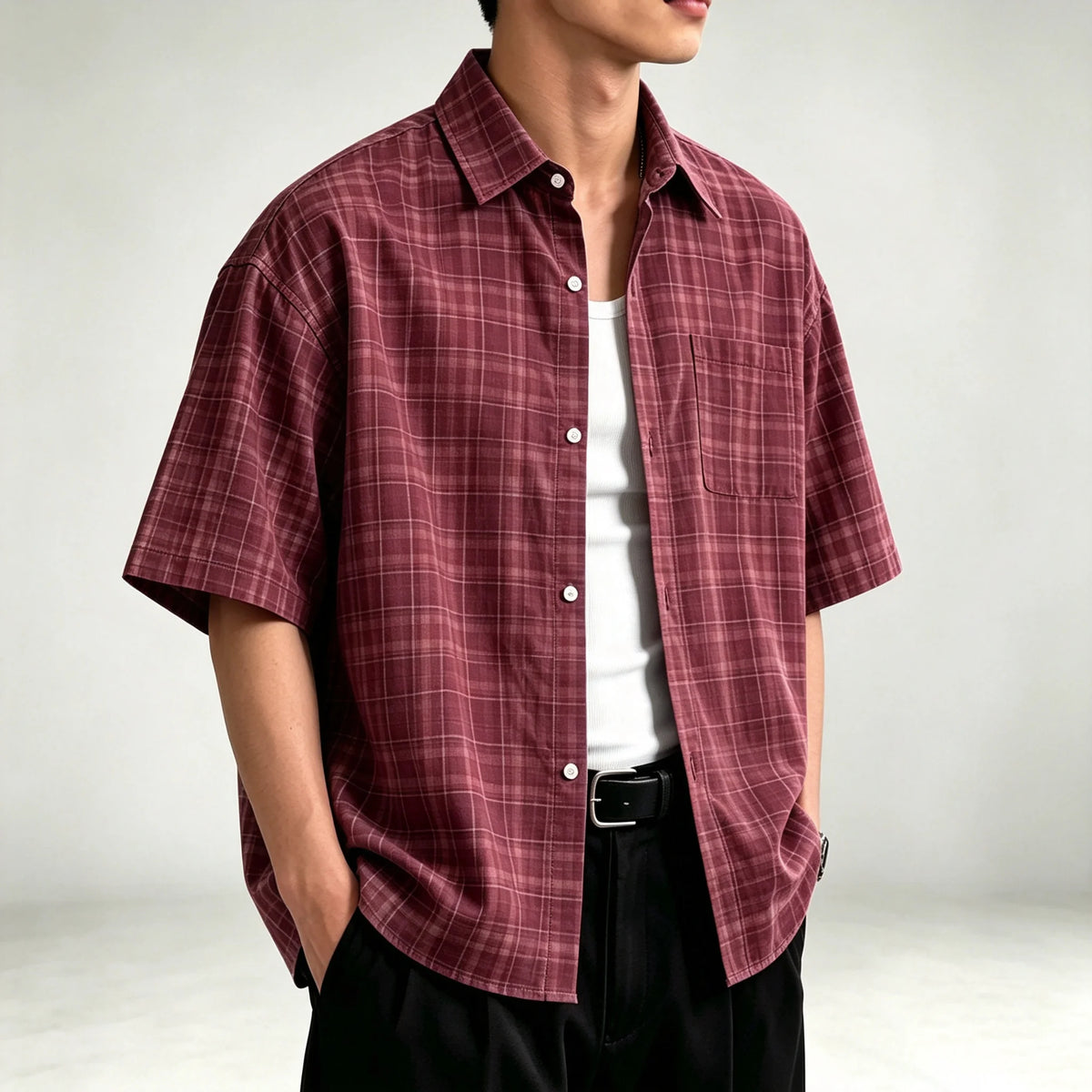 Men's Relaxed Fine-Check Plaid Shirt