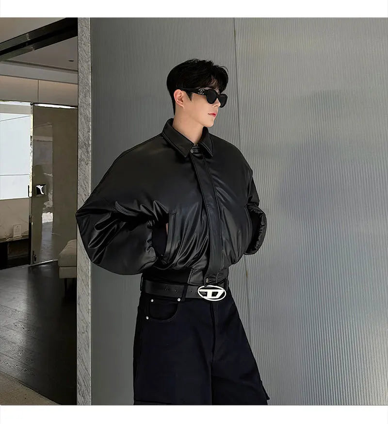 Autumn New Retro Street Short Jackets for Men Winter Korean Fashion Thick Cotton Clothing PU Leather Jacket Coats Streetwear