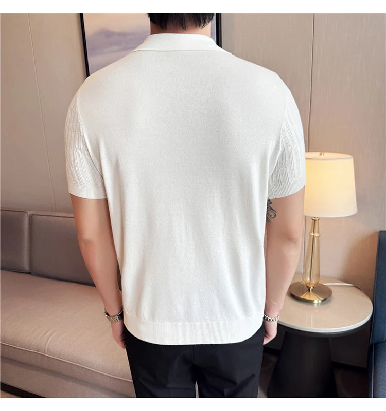 Men's Knitted Stripe Polo Shirt