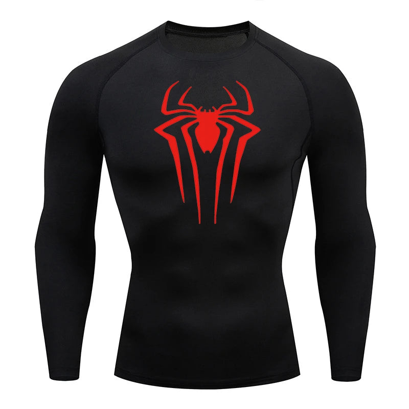 Spider Print Long Sleeve Compression Shirts for Men Gym Workout Rash Guard Undershirts Baselayers Athletic Quick Dry Tees Tops
