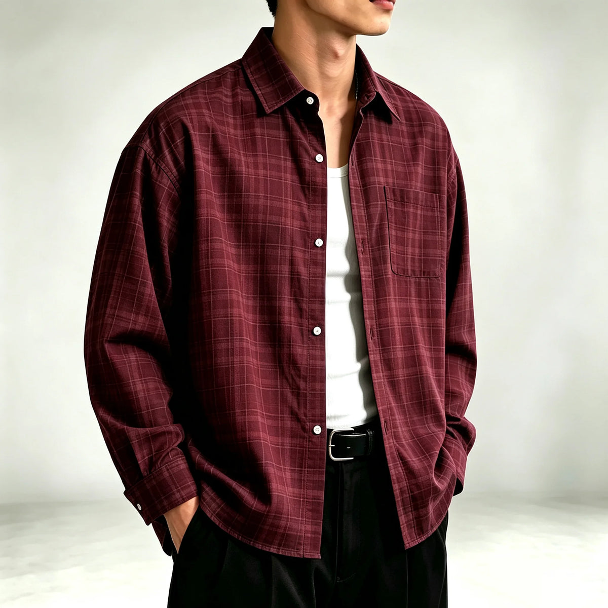Men's Relaxed Fine-Check Plaid Shirt