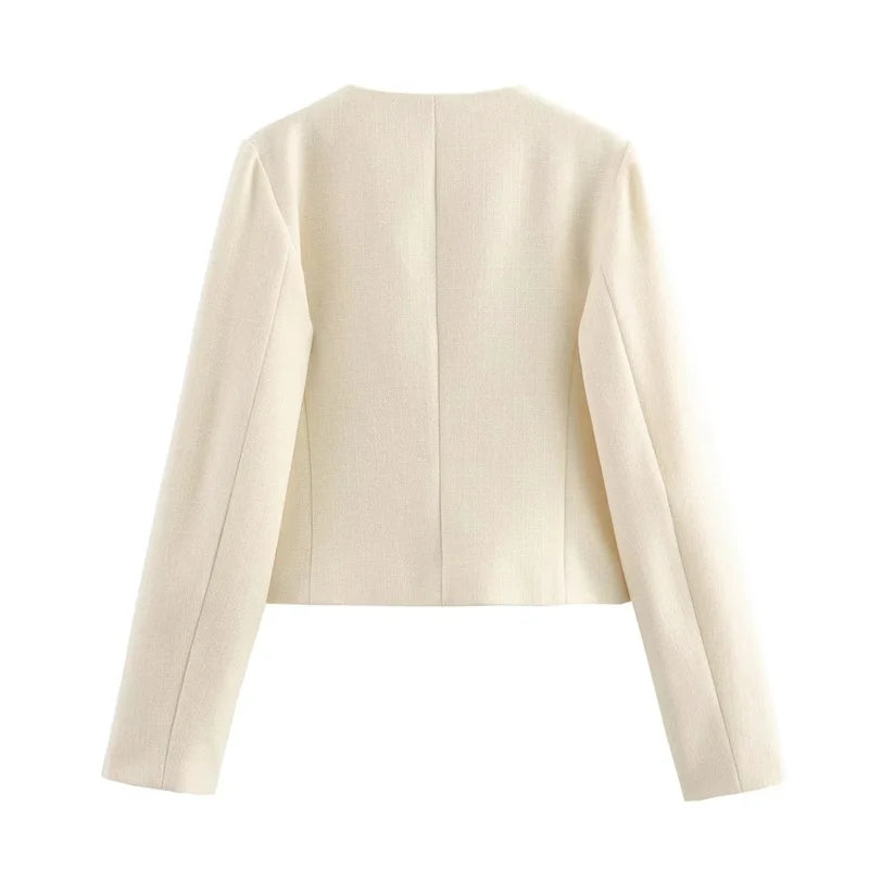MUJER 2025 Cropped Tweed Jacket Woman Coat Button Long Sleeve Elegant Jackets For Women Short Coats Fashion New In Outerwears
