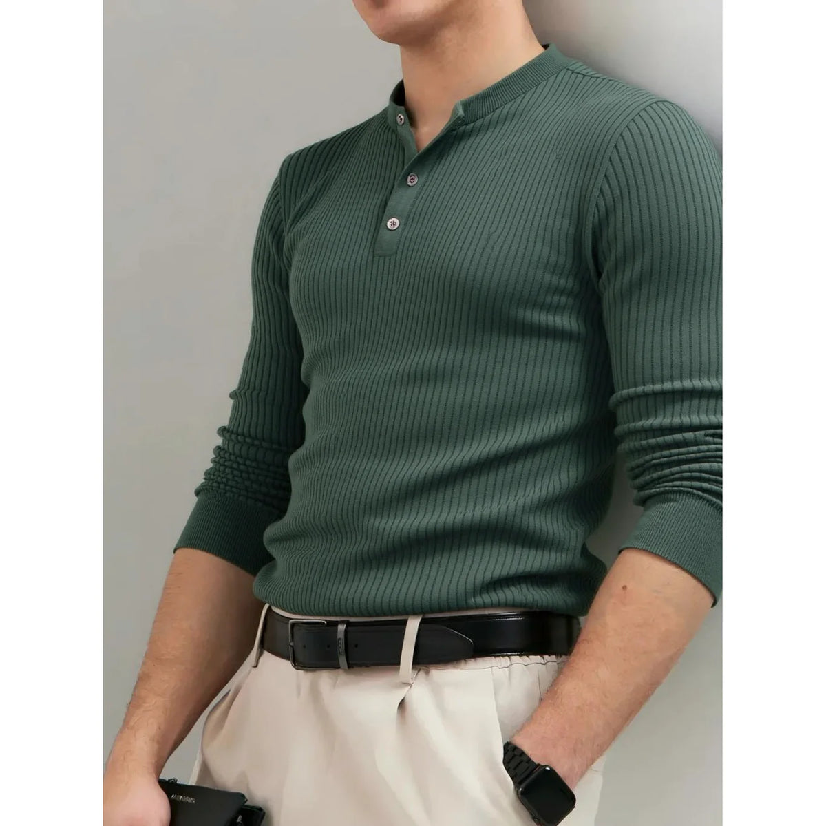 Men's Long Sleeve Button Polo Shirt