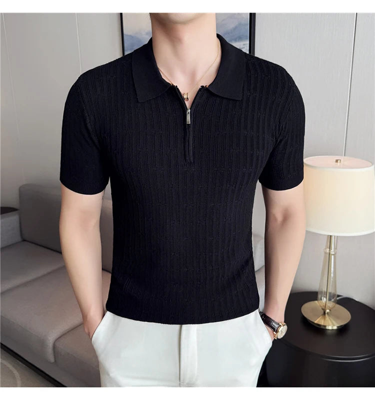 Men's Knitted Stripe Polo Shirt