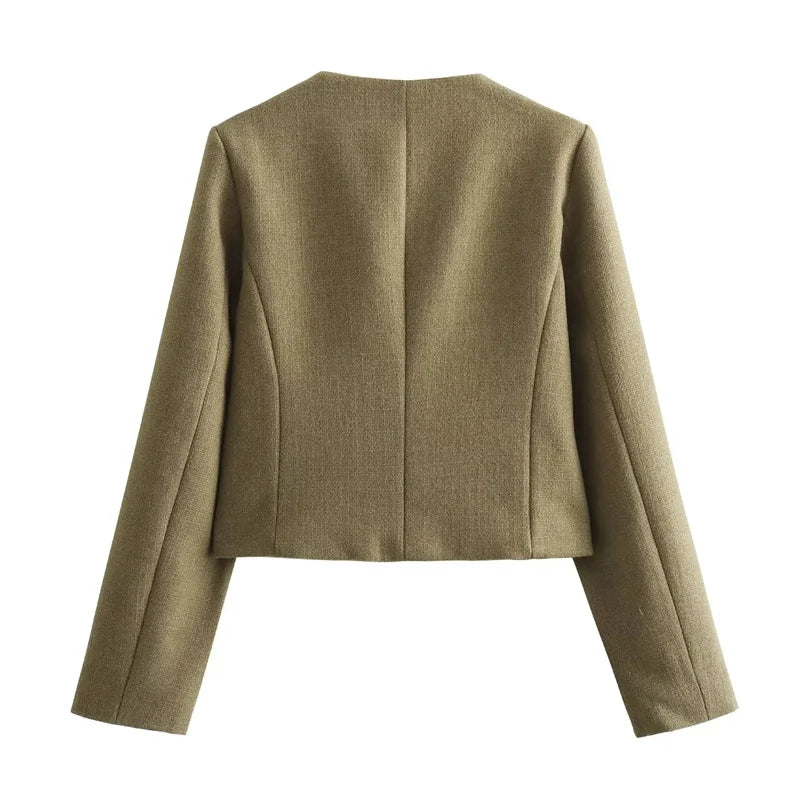MUJER 2025 Cropped Tweed Jacket Woman Coat Button Long Sleeve Elegant Jackets For Women Short Coats Fashion New In Outerwears