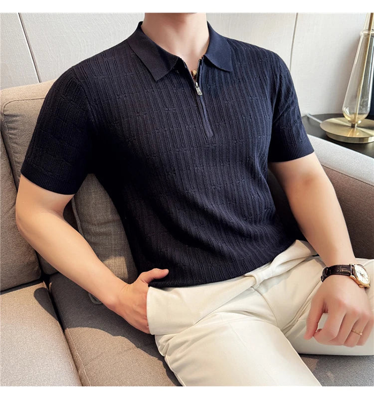 Men's Knitted Stripe Polo Shirt