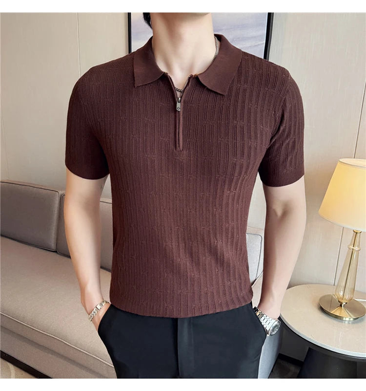 Men's Knitted Stripe Polo Shirt