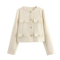 MUJER 2025 Cropped Tweed Jacket Woman Coat Button Long Sleeve Elegant Jackets For Women Short Coats Fashion New In Outerwears
