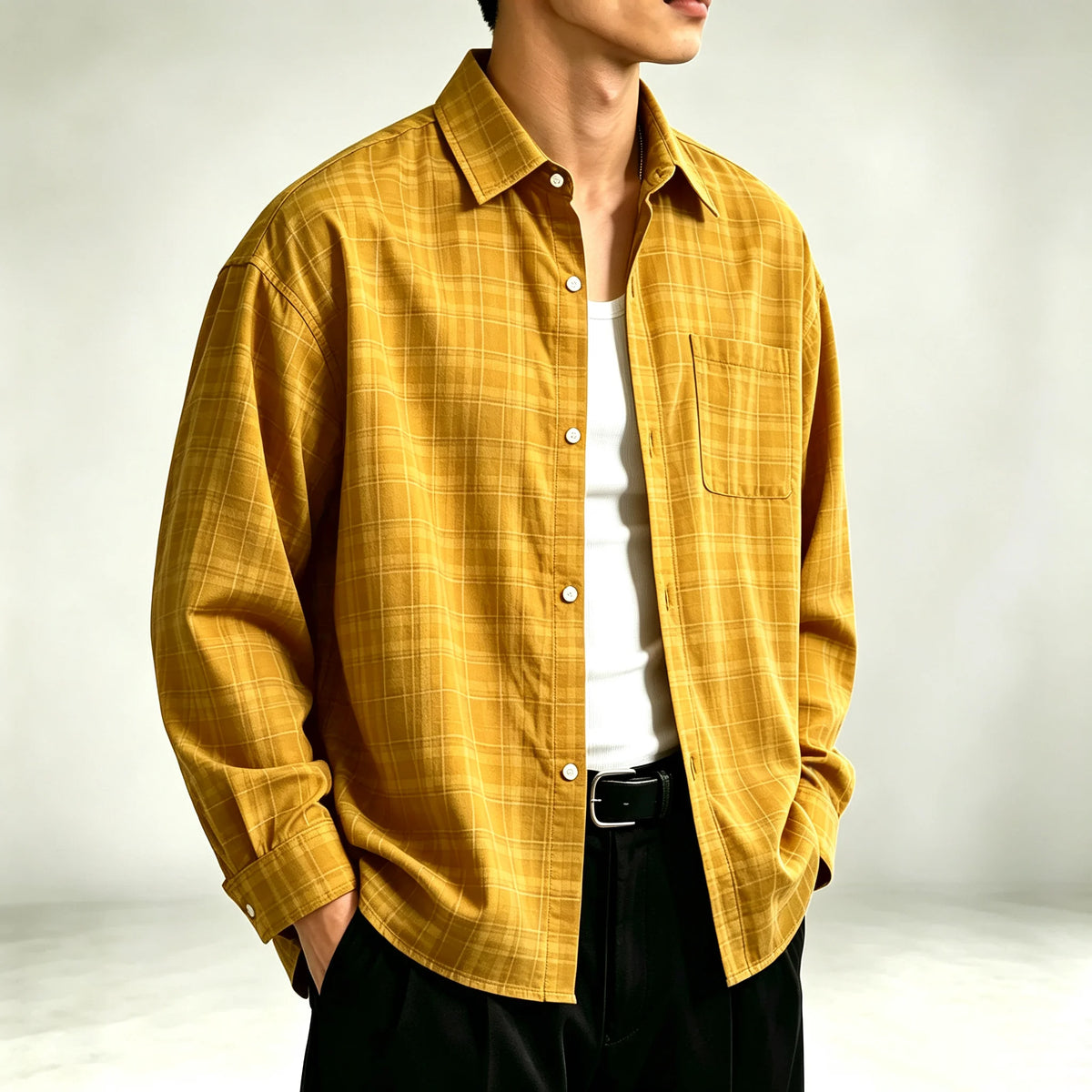 Men's Relaxed Fine-Check Plaid Shirt