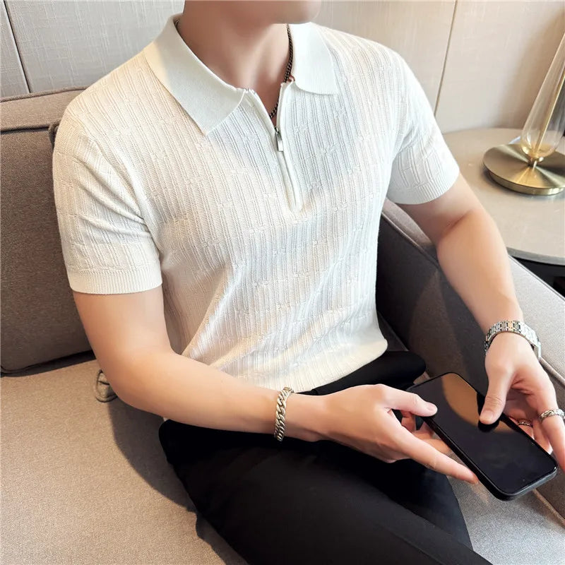 Men's Knitted Stripe Polo Shirt